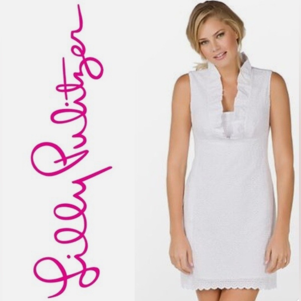 Lilly Pulitzer White Adeline Cotton Candy Daisy Eyelet Sleeveless Dress Size: 8